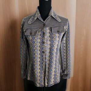 Vintage Mister Marty Of California Top Women Small 70s Blue Yellow Geometric